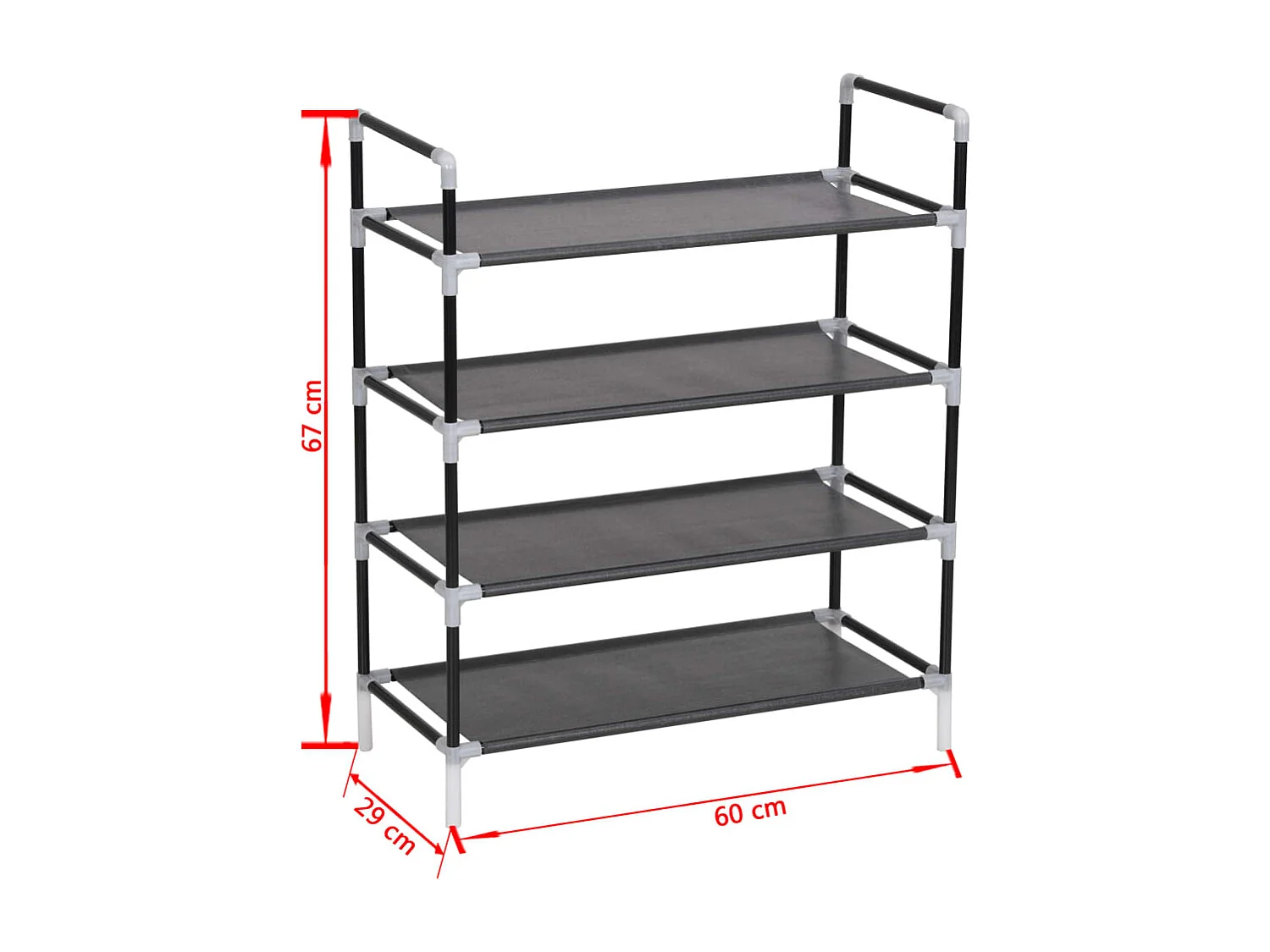 Scarpiera a 4 ripiani in metallo e tessuto non tessuto Nero
