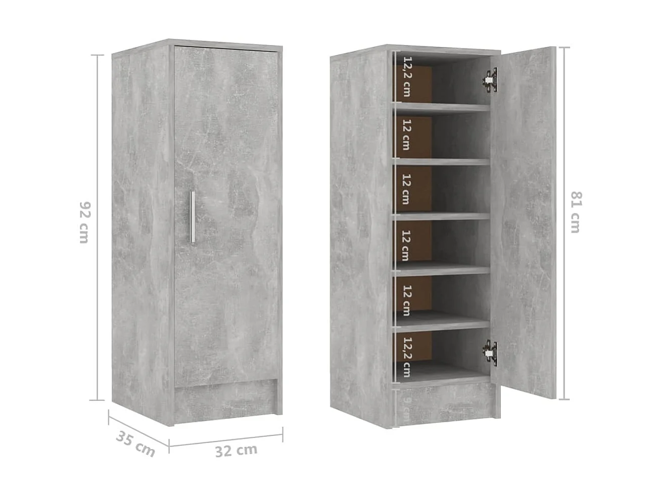 Armoire à chaussures Gris béton 32x35x92 cm Bois d’ingénierie