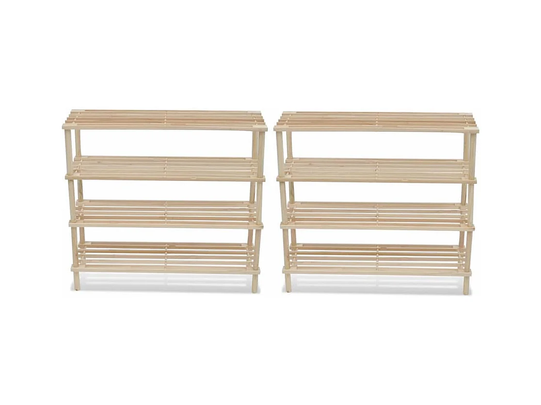 Range-chaussures à 4 étagères 2 pcs Bois de sapin solide