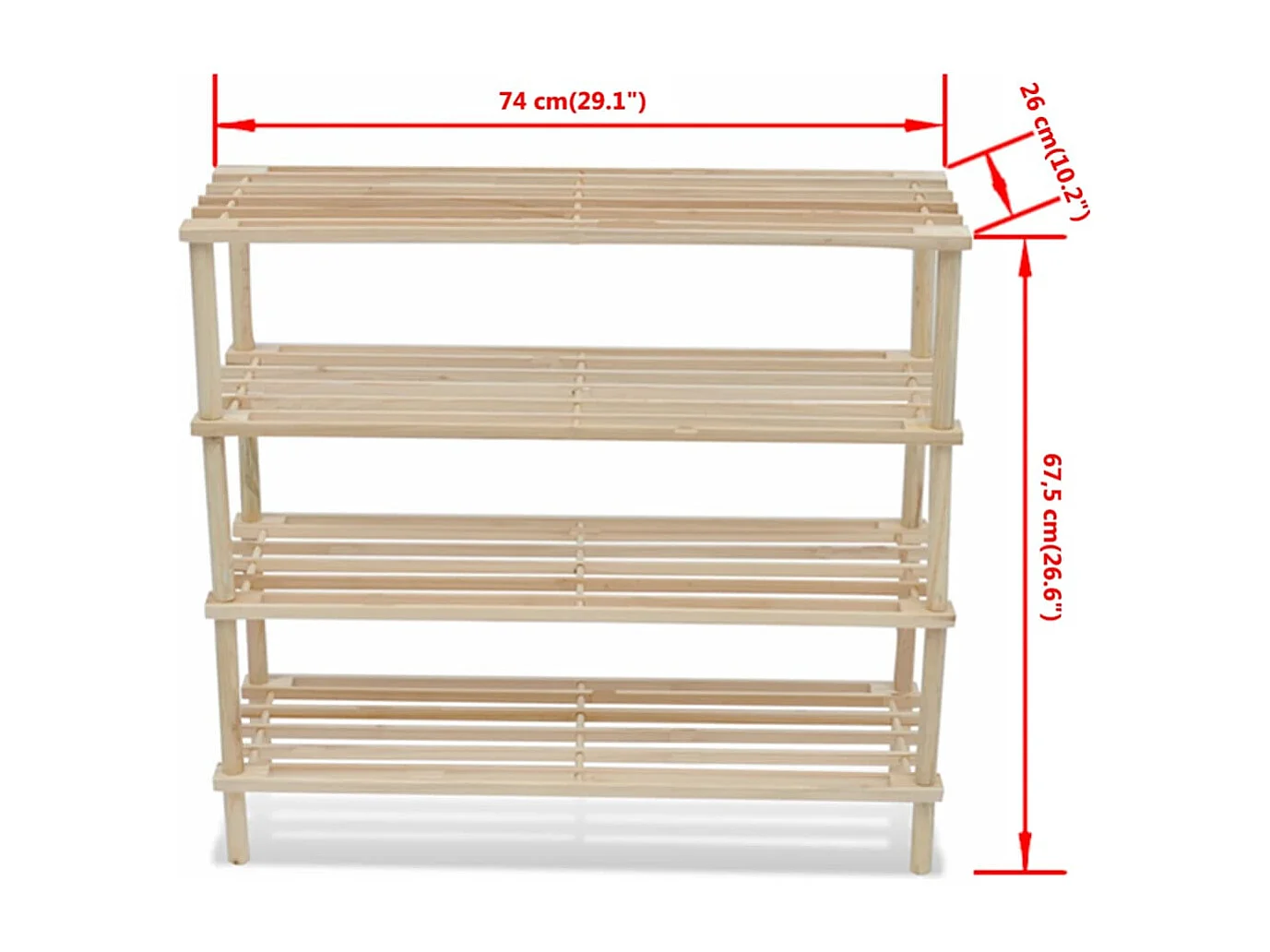 Zapatero de 4 estantes, 2 piezas de madera maciza de abeto