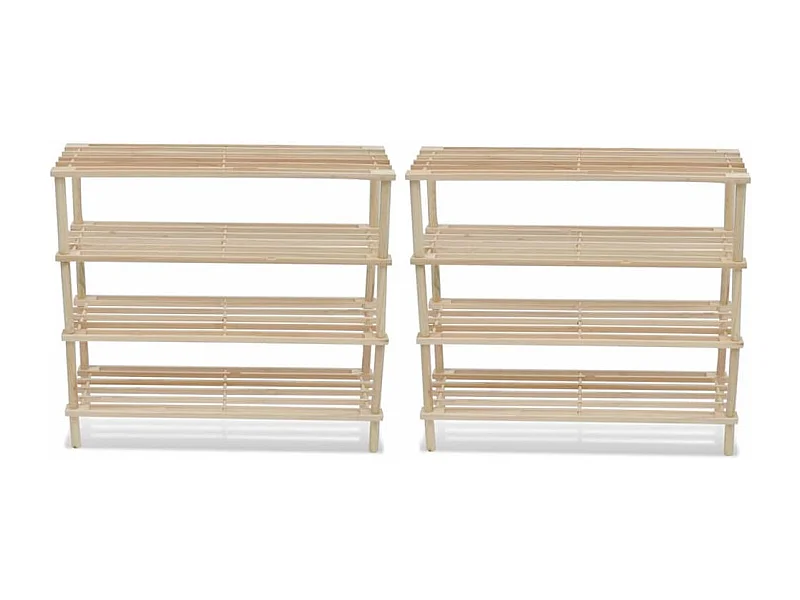 Range-chaussures à 4 étagères 2 pcs Bois de sapin solide