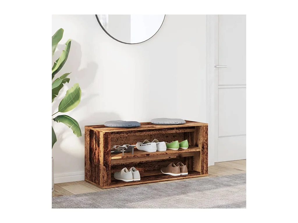 Banc à chaussures vieux bois 100x35x45 cm bois d'ingénierie