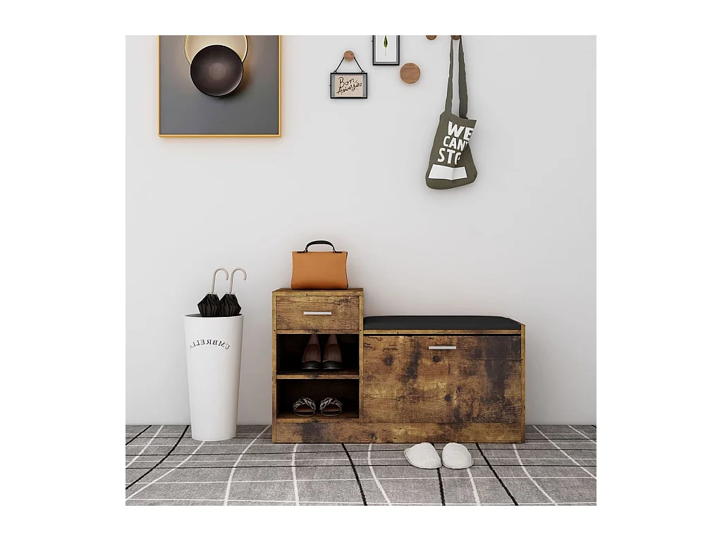 Banc à chaussures Chêne fumé 94,5x31x57 cm Bois d'ingénierie