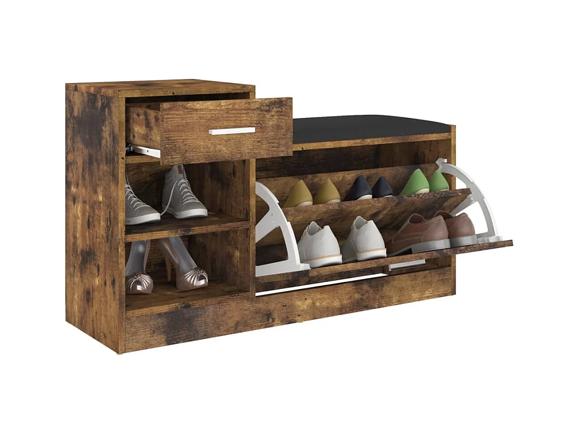 Banc à chaussures Chêne fumé 94,5x31x57 cm Bois d'ingénierie
