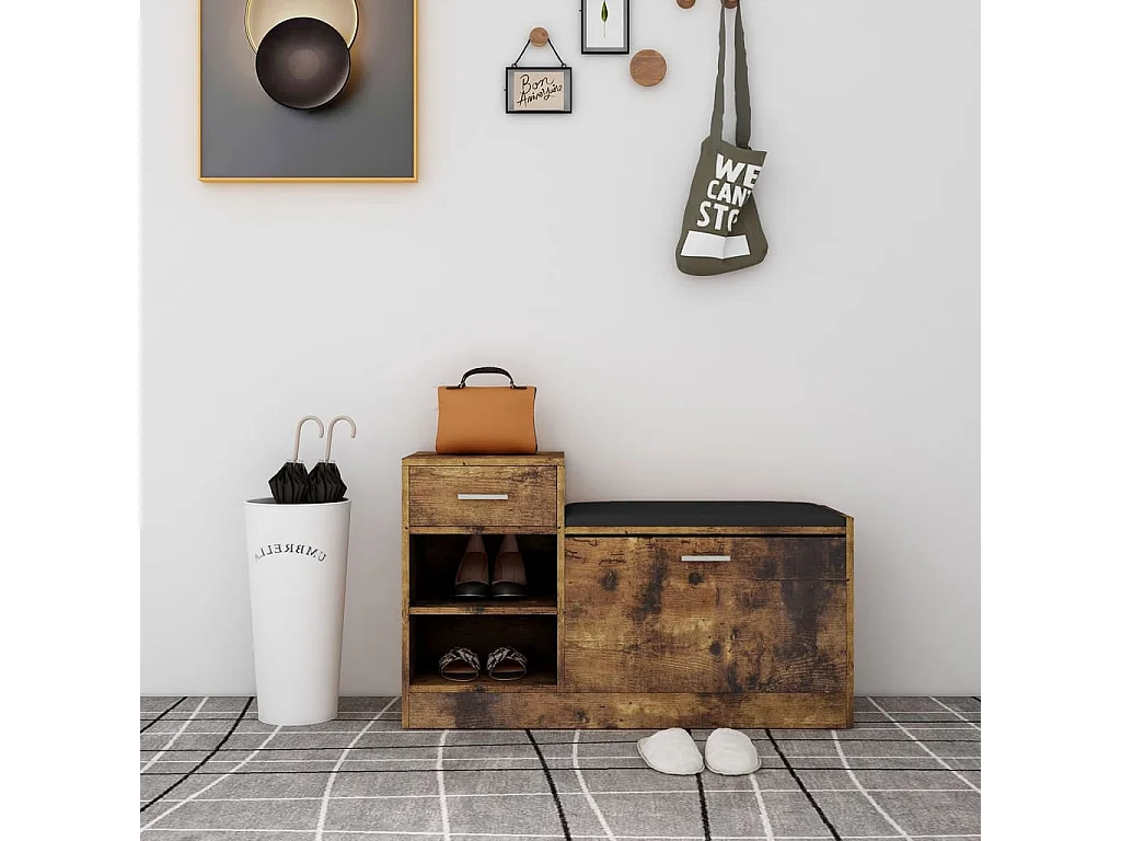 Banco zapatero de roble ahumado 94,5 x 31 x 57 cm Madera de ingeniería