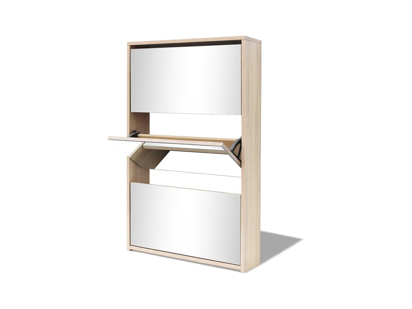 Meuble à chaussures 3 étagères Miroir 63x17x102,5 cm Chêne