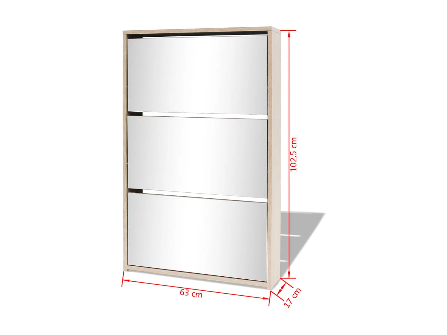 Schuhschrank 3 Regale Spiegel 63x17x102,5 cm Eiche