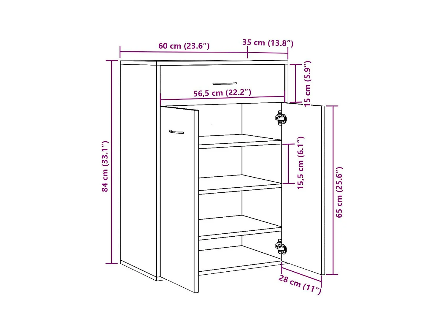Armoire à chaussures chêne artisanal bois d'ingénierie