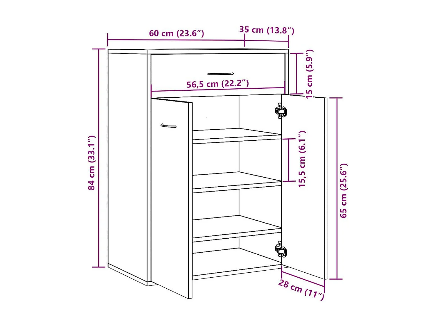 Armoire à chaussures chêne artisanal bois d'ingénierie