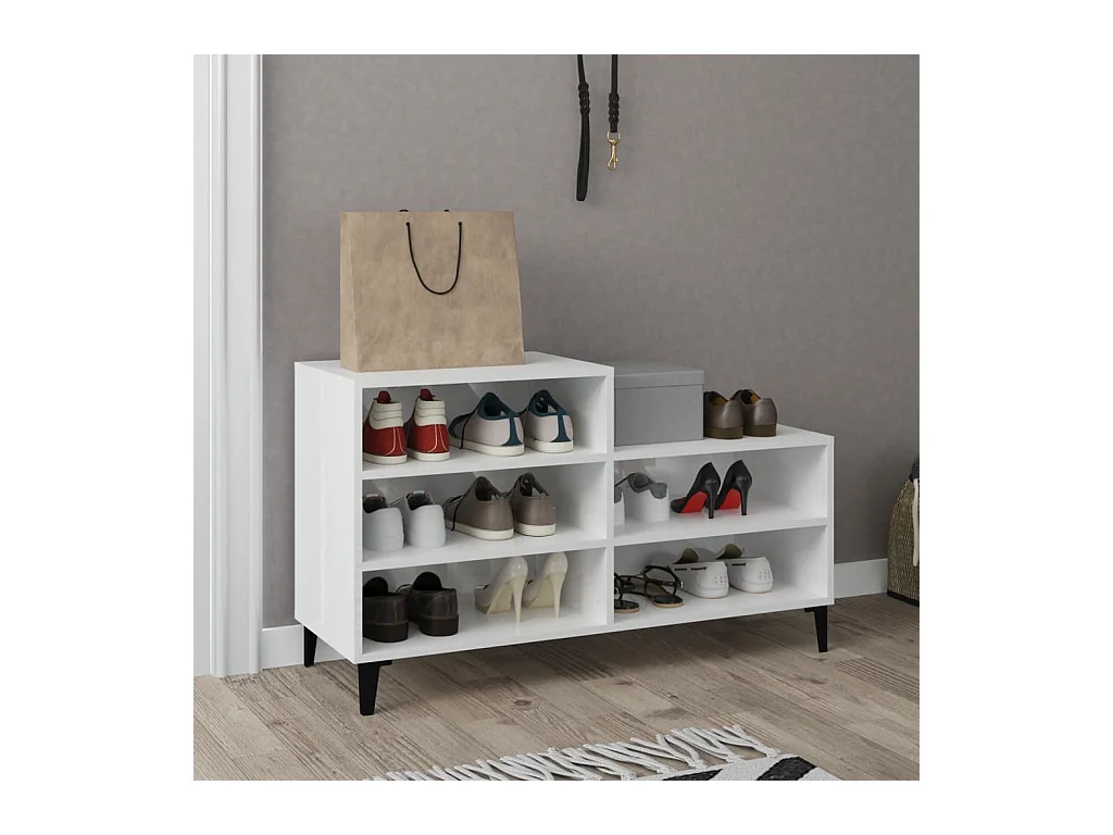 Armoire à chaussure Blanc brillant 102x36x60 cm Bois ingénierie