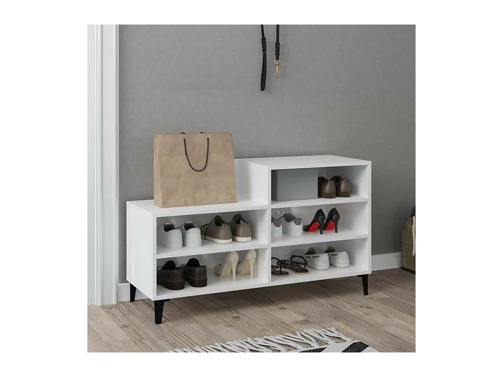 Armoire à chaussure Blanc brillant 102x36x60 cm Bois ingénierie