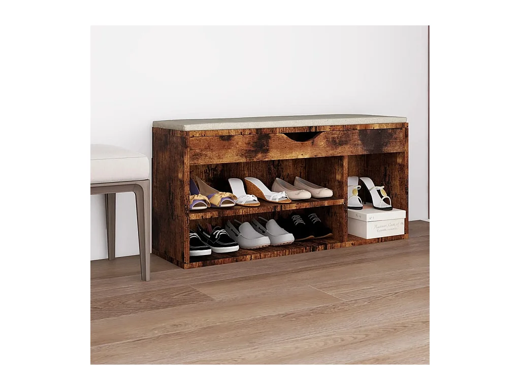 Banc à chaussures avec coussin Chêne fumé Bois d'ingénierie