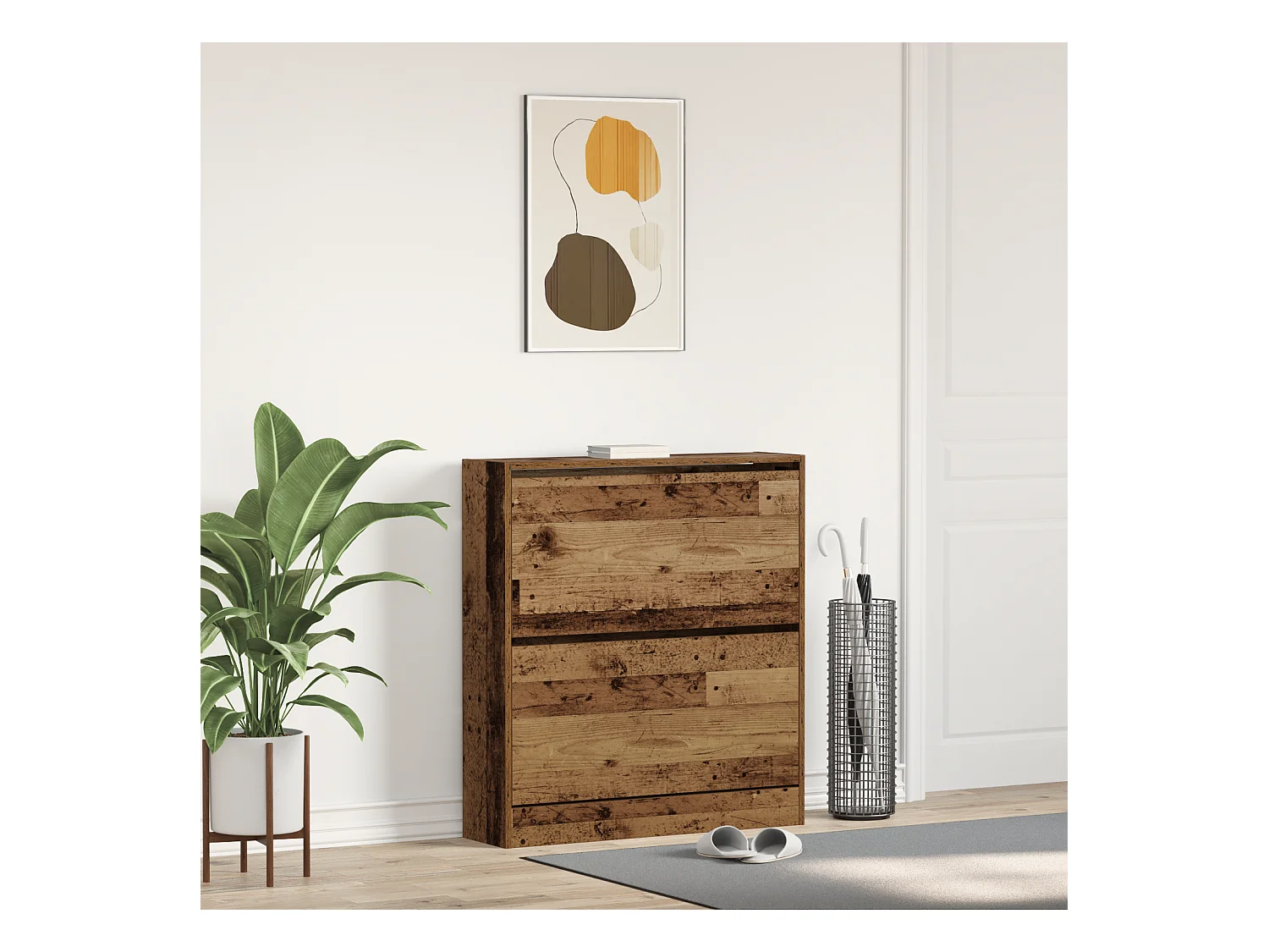 Buffet à chaussures avec tiroir escamotable bois ancien 80x21x87,5 cm
