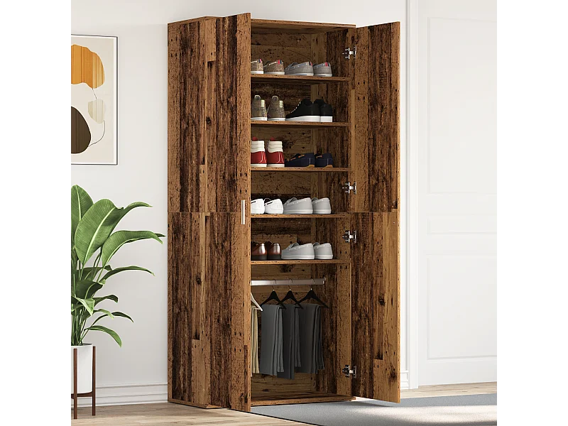 Antieke houten schoenenkast 80x39x180 cm bewerkt hout