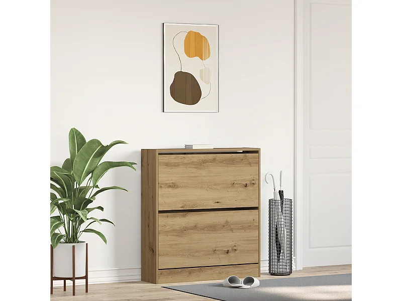 Scarpiera con cassetto a ribrovere affumicato 80x21x87,5 cm