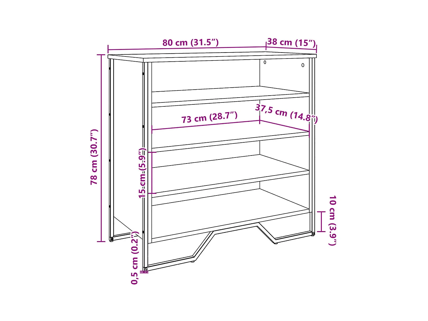 Scarpiera in rovere affumicato 80x38x78 cm in legno ingegnerizzato