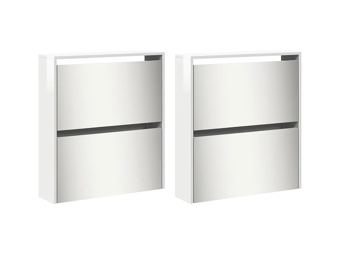 Armoire à chaussures miroir 4 niveaux blanc brillant