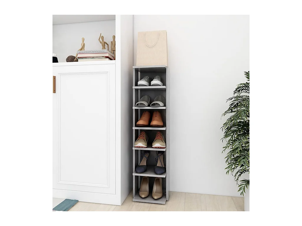 Armoire à chaussures Gris béton 27,5x27x102cm Bois d'ingénierie