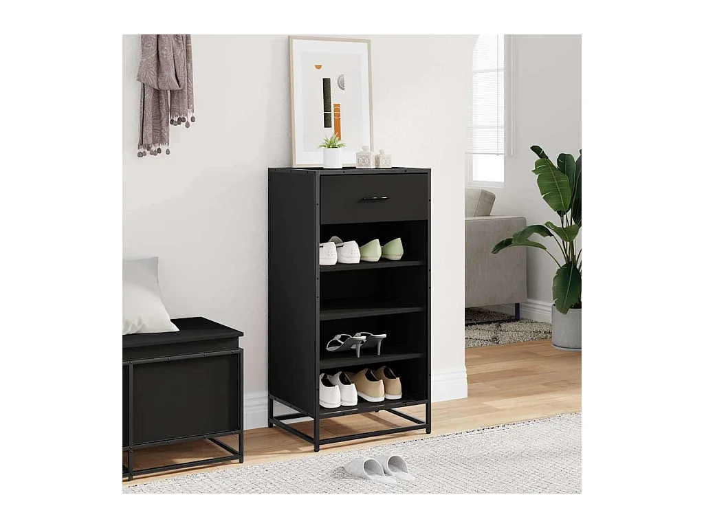 Étagère à chaussures noir 48x38x97,5 cm bois d'ingénierie