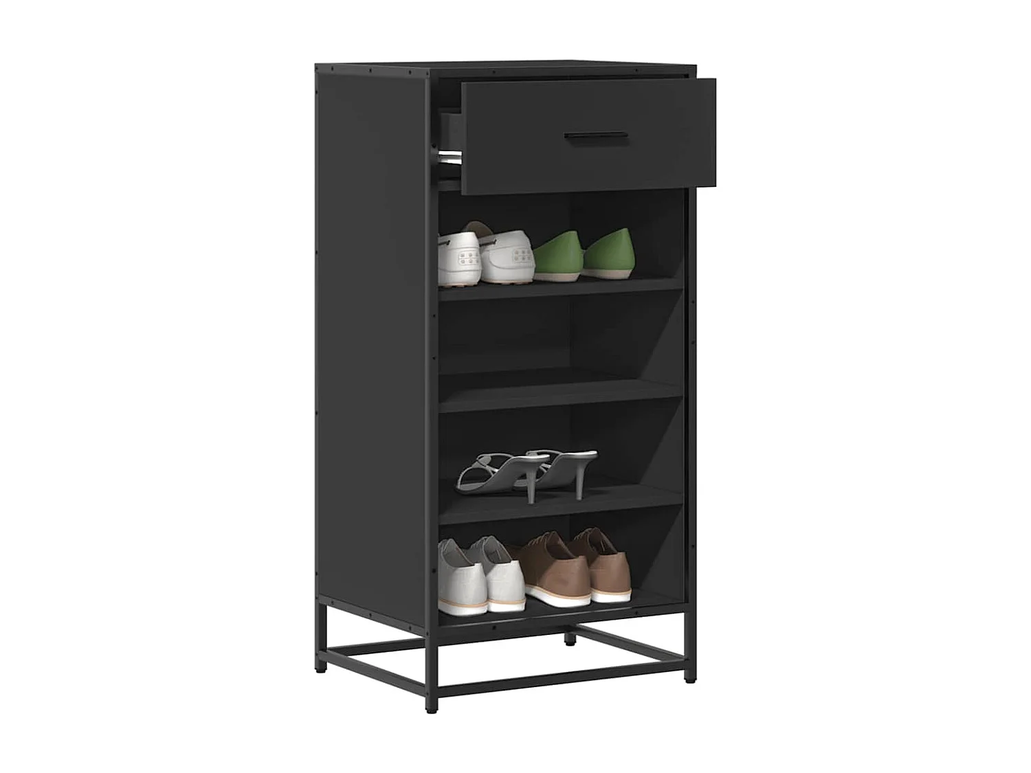 Zwarte schoenenrek 48x38x97,5 cm bewerkt hout