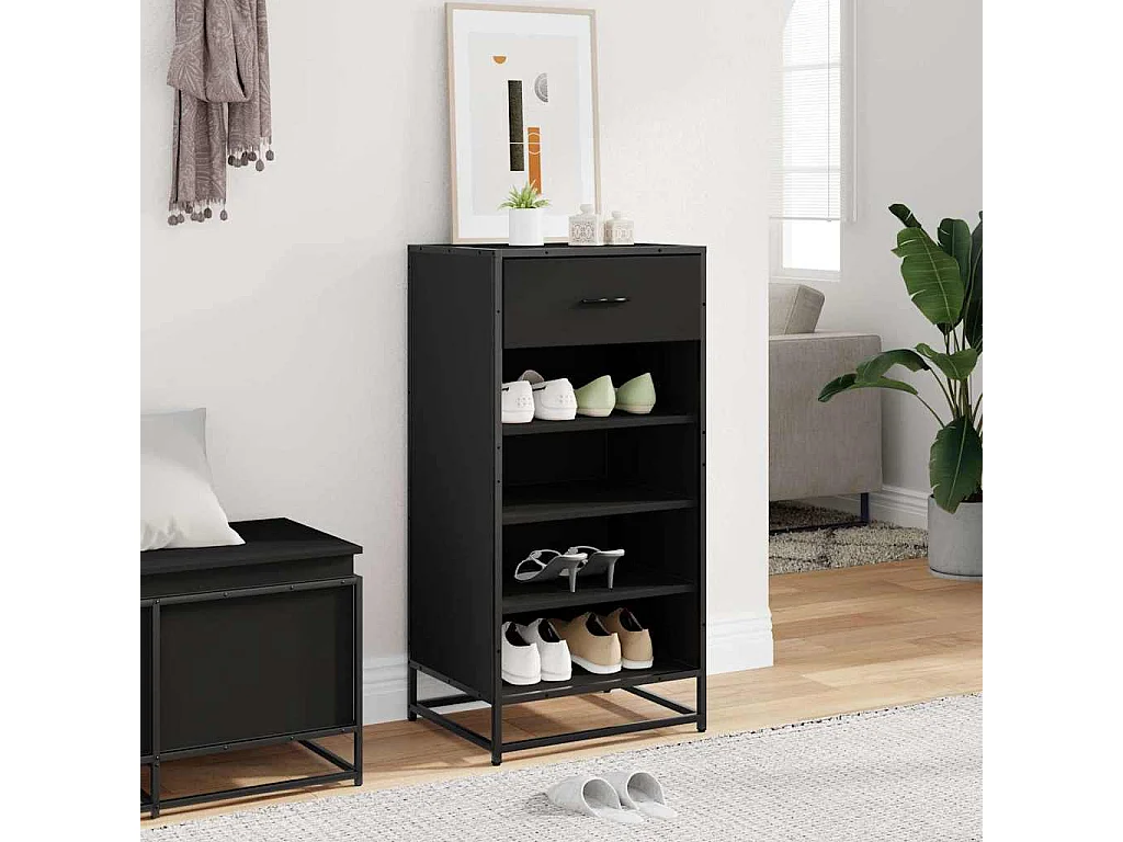 Zwarte schoenenrek 48x38x97,5 cm bewerkt hout