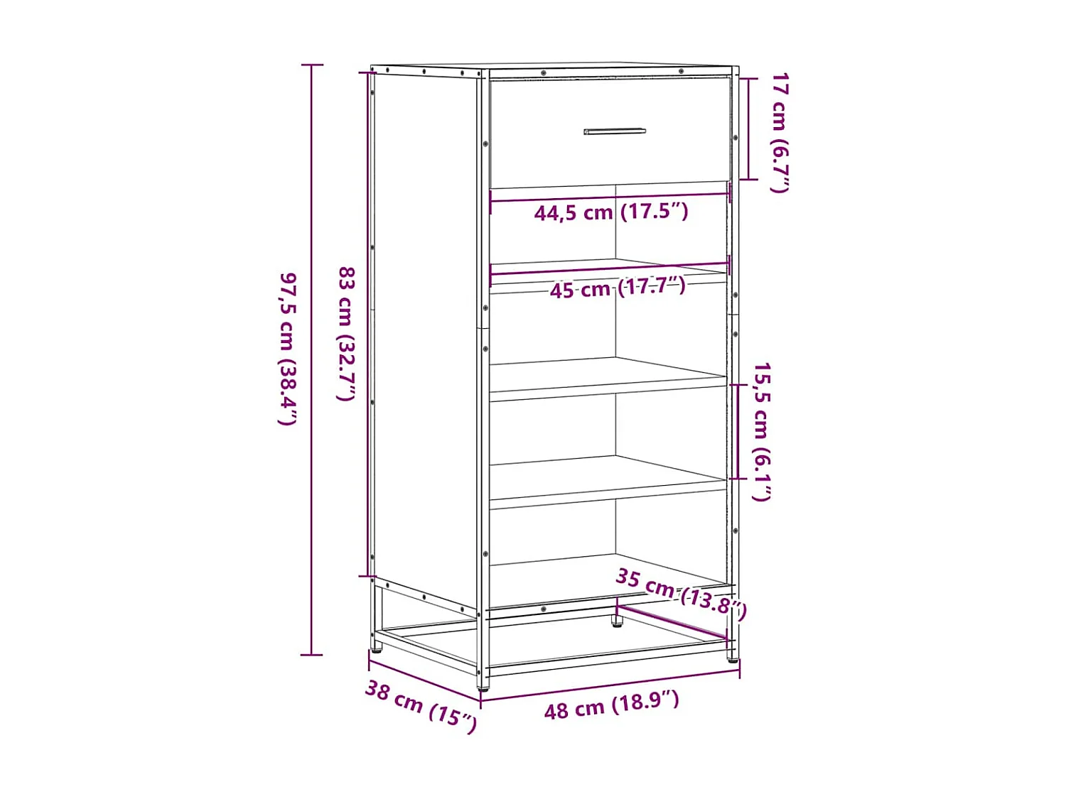 Zwarte schoenenrek 48x38x97,5 cm bewerkt hout