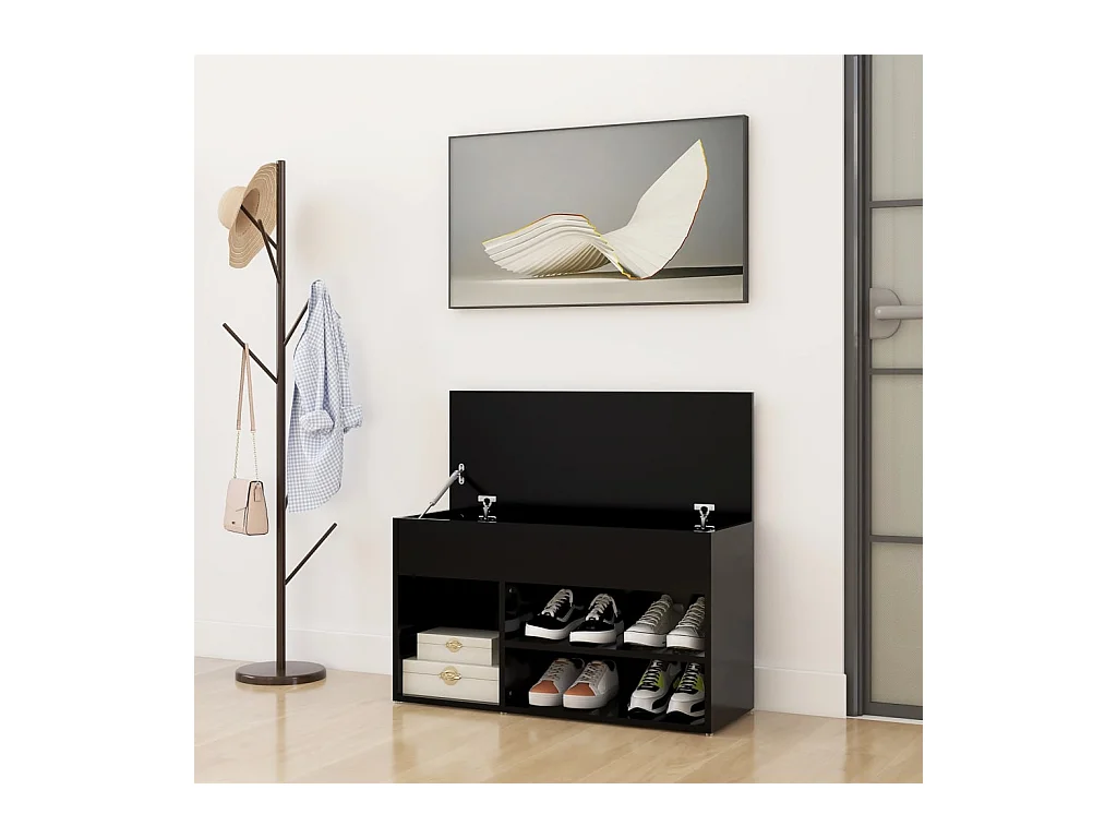 Panca portascarpe nera 80x30x45 cm in legno ingegnerizzato