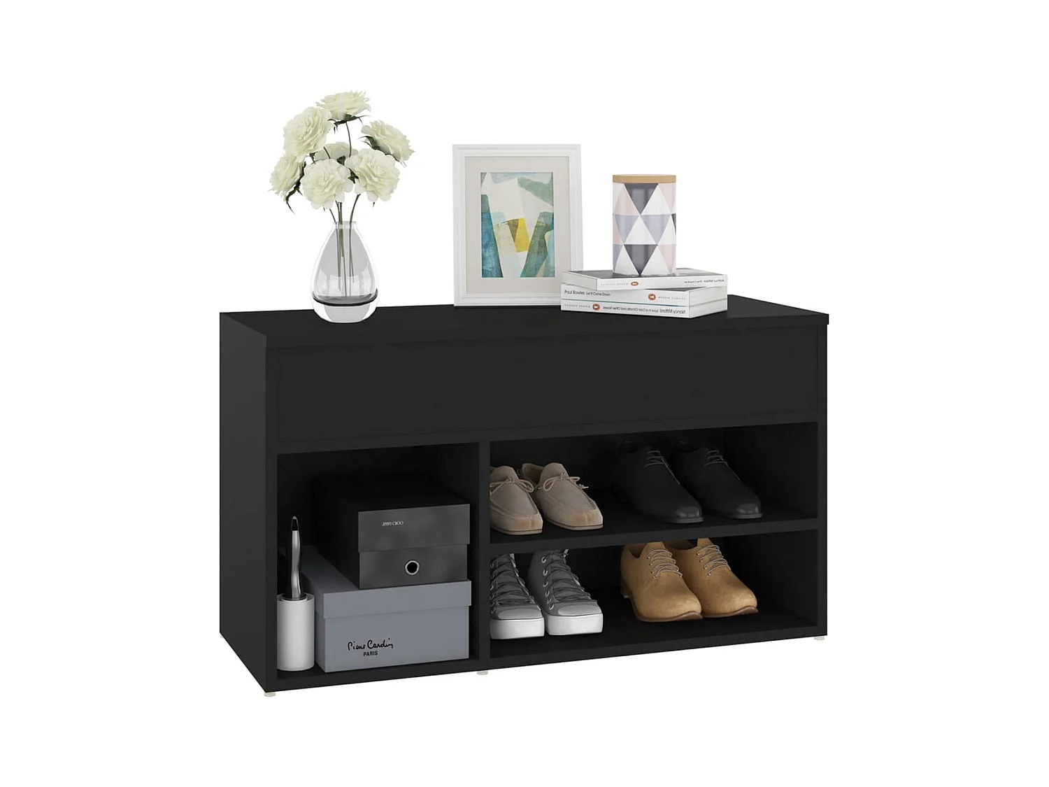 Panca portascarpe nera 80x30x45 cm in legno ingegnerizzato