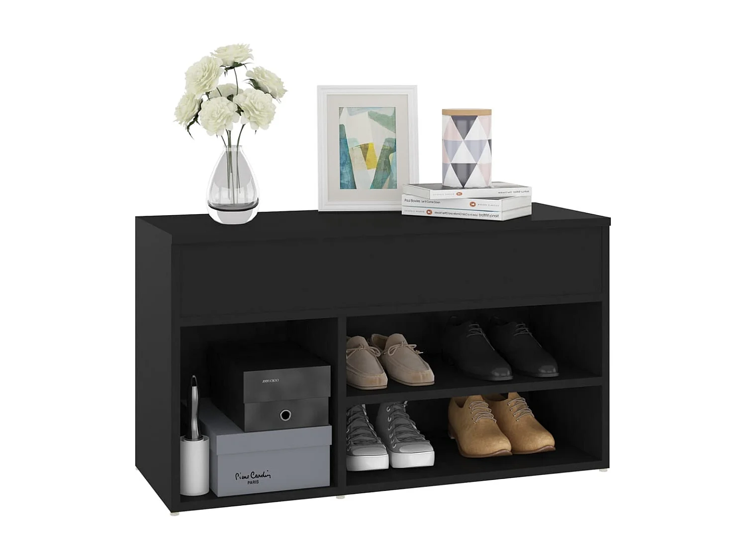 Banco zapatero negro 80x30x45 cm Madera de ingeniería