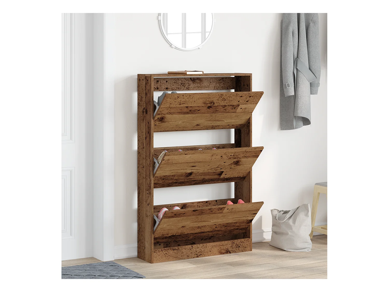 Meuble à chaussures vieux bois 80x21x125,5 cm en bois d'ingénierie