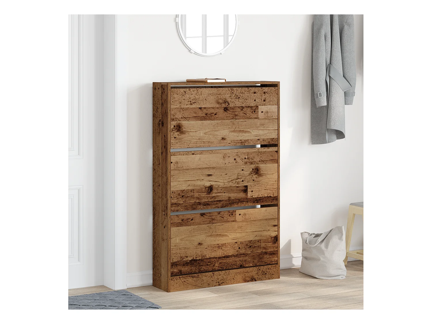 Meuble à chaussures vieux bois 80x21x125,5 cm en bois d'ingénierie