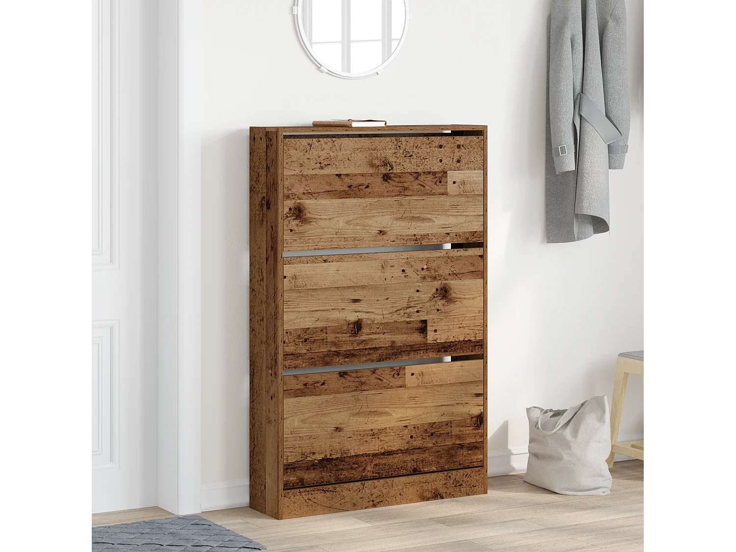 Meuble à chaussures vieux bois 80x21x125,5 cm en bois d'ingénierie