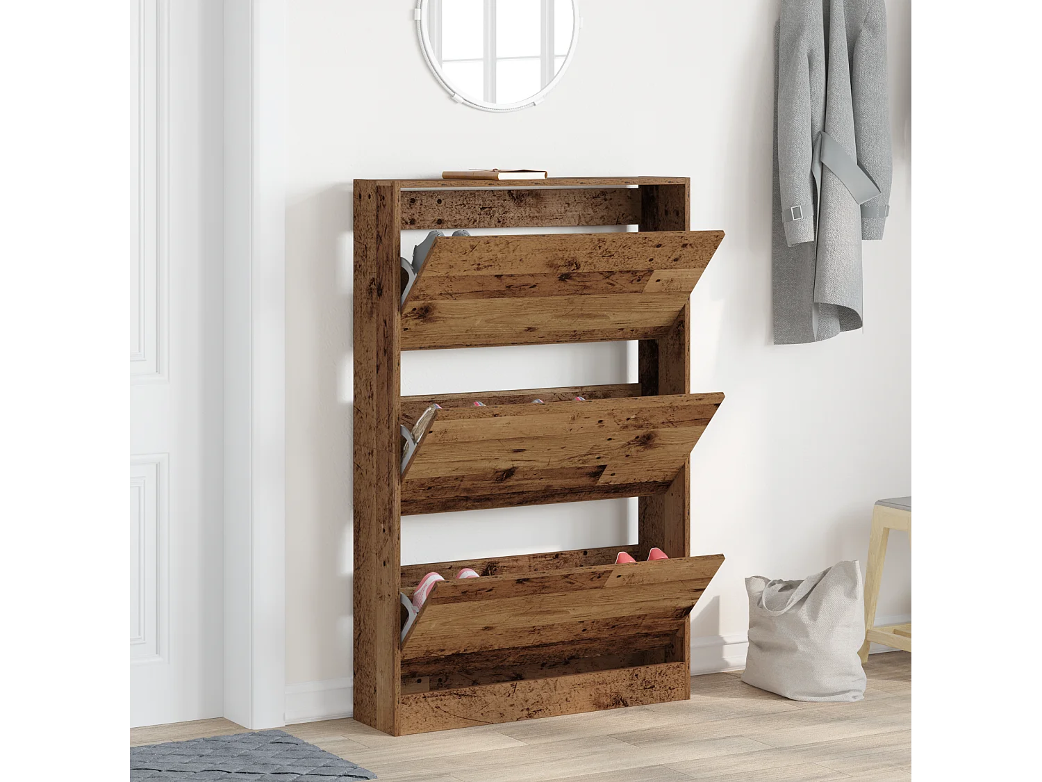 Meuble à chaussures vieux bois 80x21x125,5 cm en bois d'ingénierie