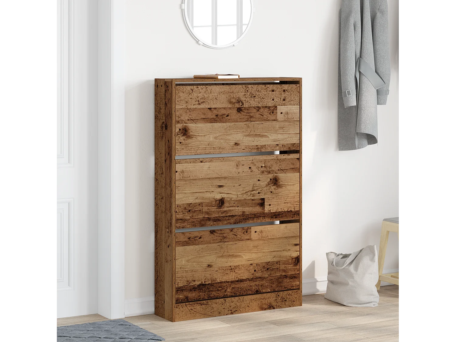 Meuble à chaussures vieux bois 80x21x125,5 cm en bois d'ingénierie