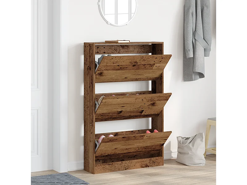 Oude houten schoenenkast 80x21x125,5 cm van bewerkt hout