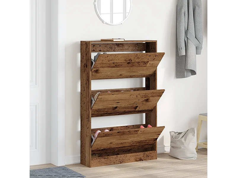 Meuble à chaussures vieux bois 80x21x125,5 cm en bois d'ingénierie