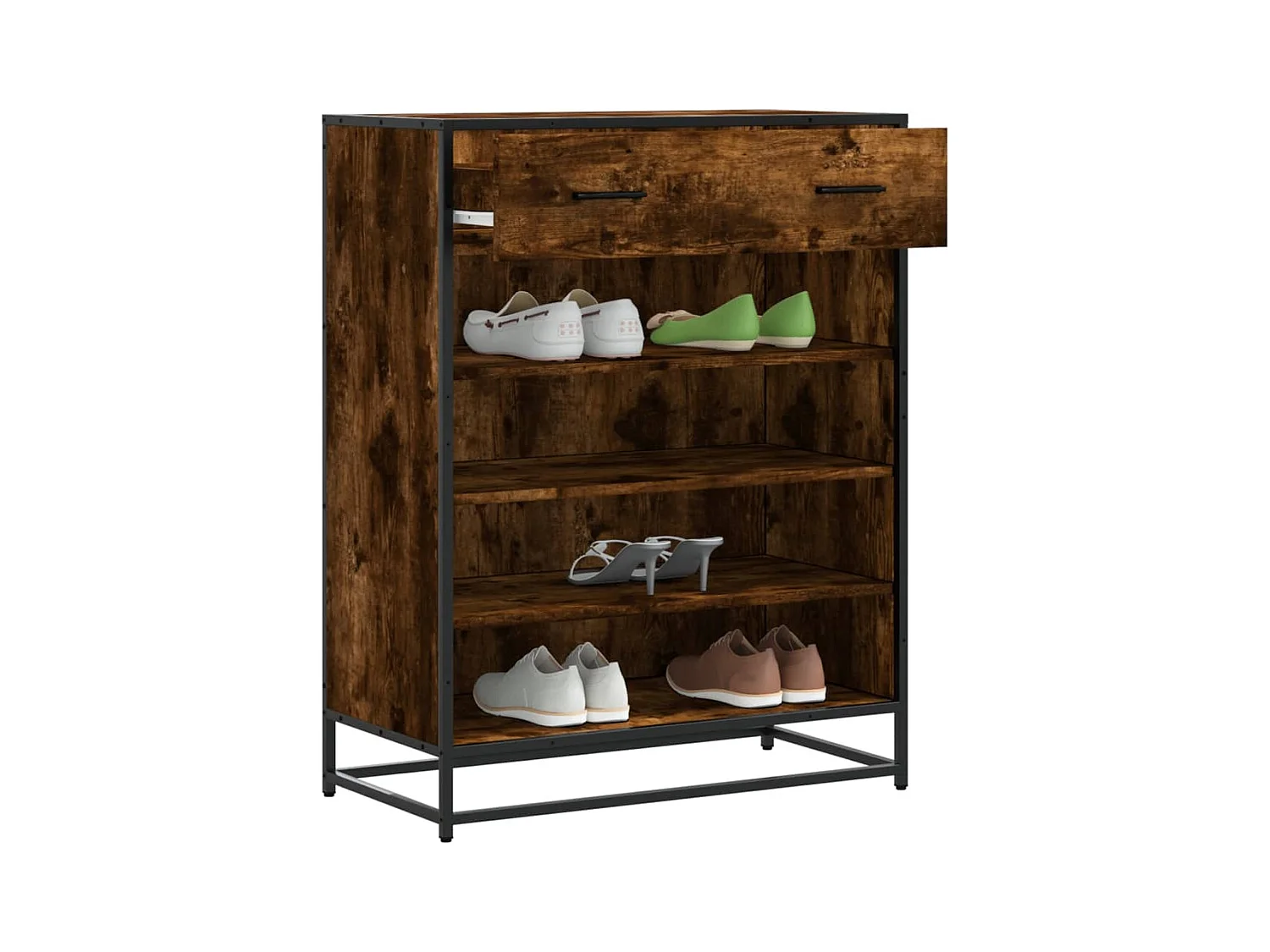 Meuble à chaussures chêne fumé bois d'ingénierie et métal