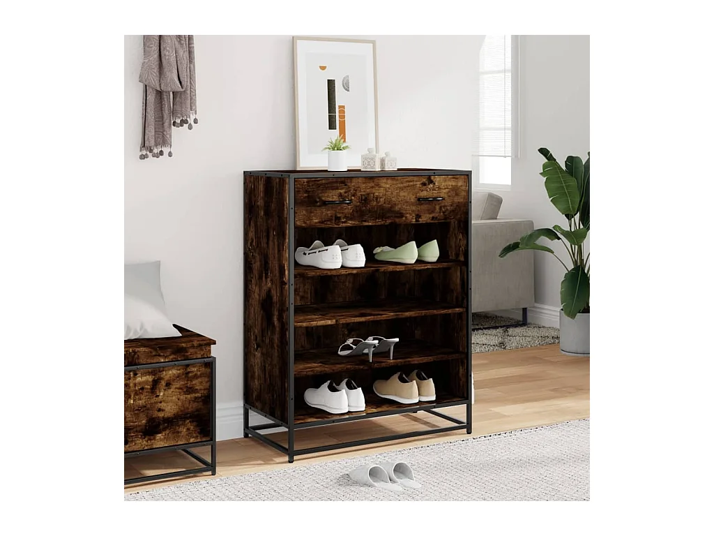 Meuble à chaussures chêne fumé bois d'ingénierie et métal