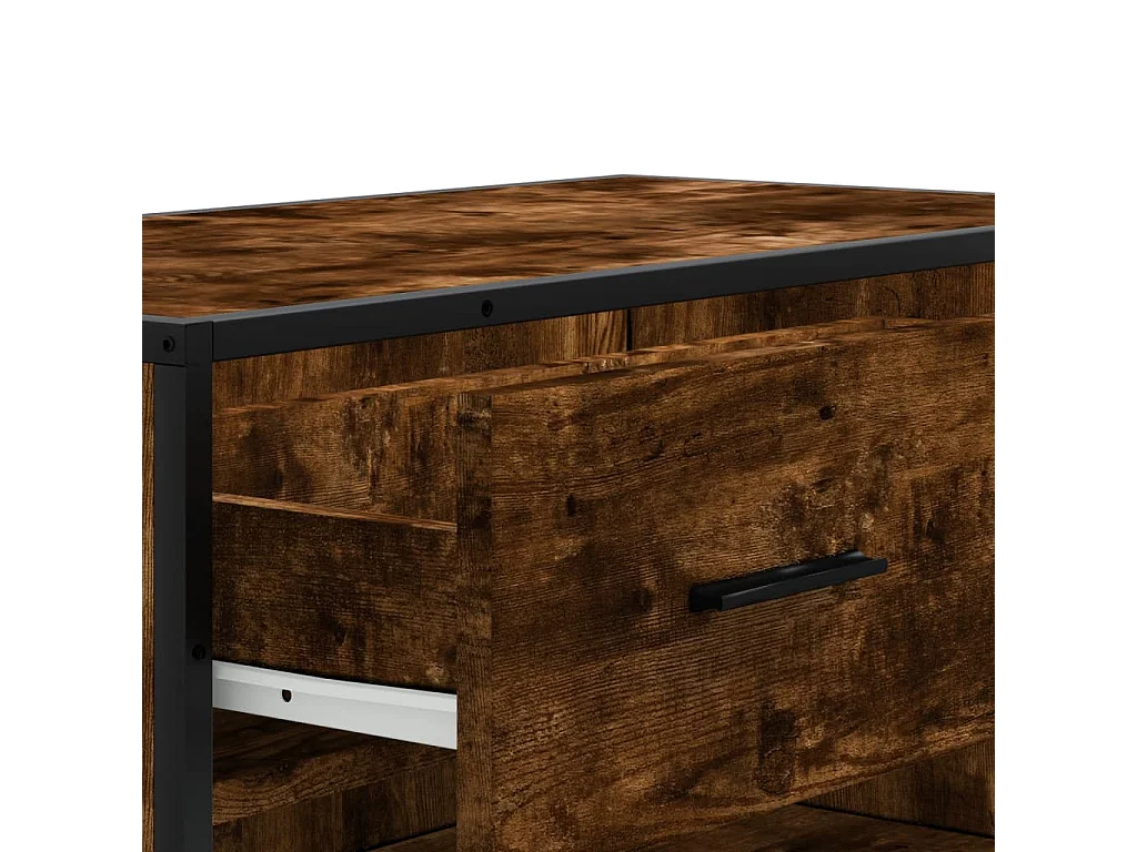 Zapatero de roble ahumado fabricado con madera de ingeniería y metal.