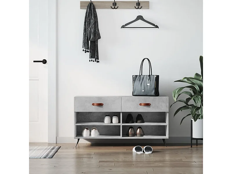 Panca portascarpe in cemento grigio 102x35x55 cm in legno ingegnerizzato