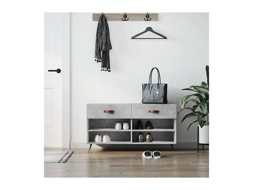 Banc à chaussures gris béton 102x35x55 cm bois d'ingénierie