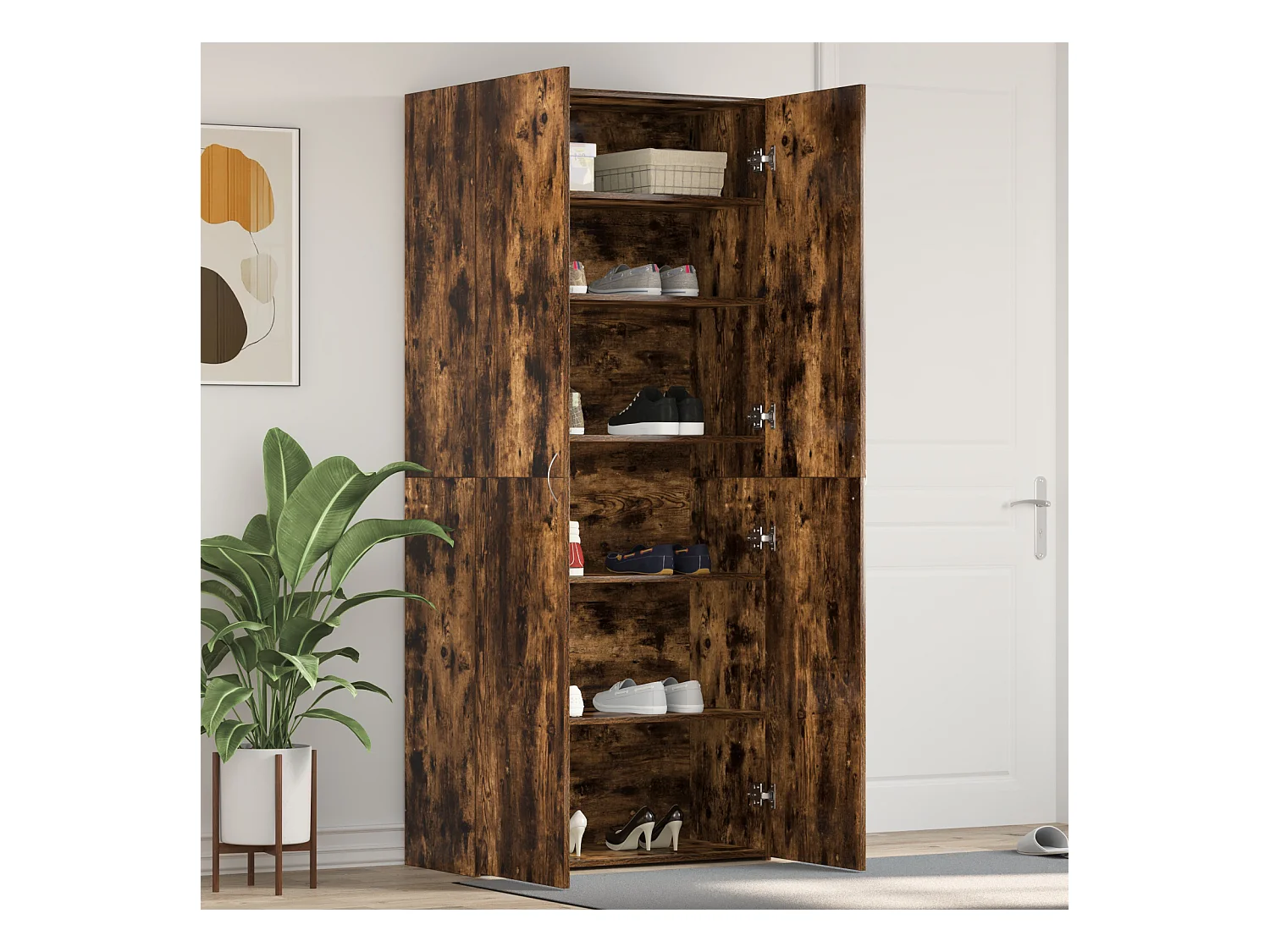 Cabinet à chaussures Chêne fumé 80x35,5x180 cm Bois d'ingénierie