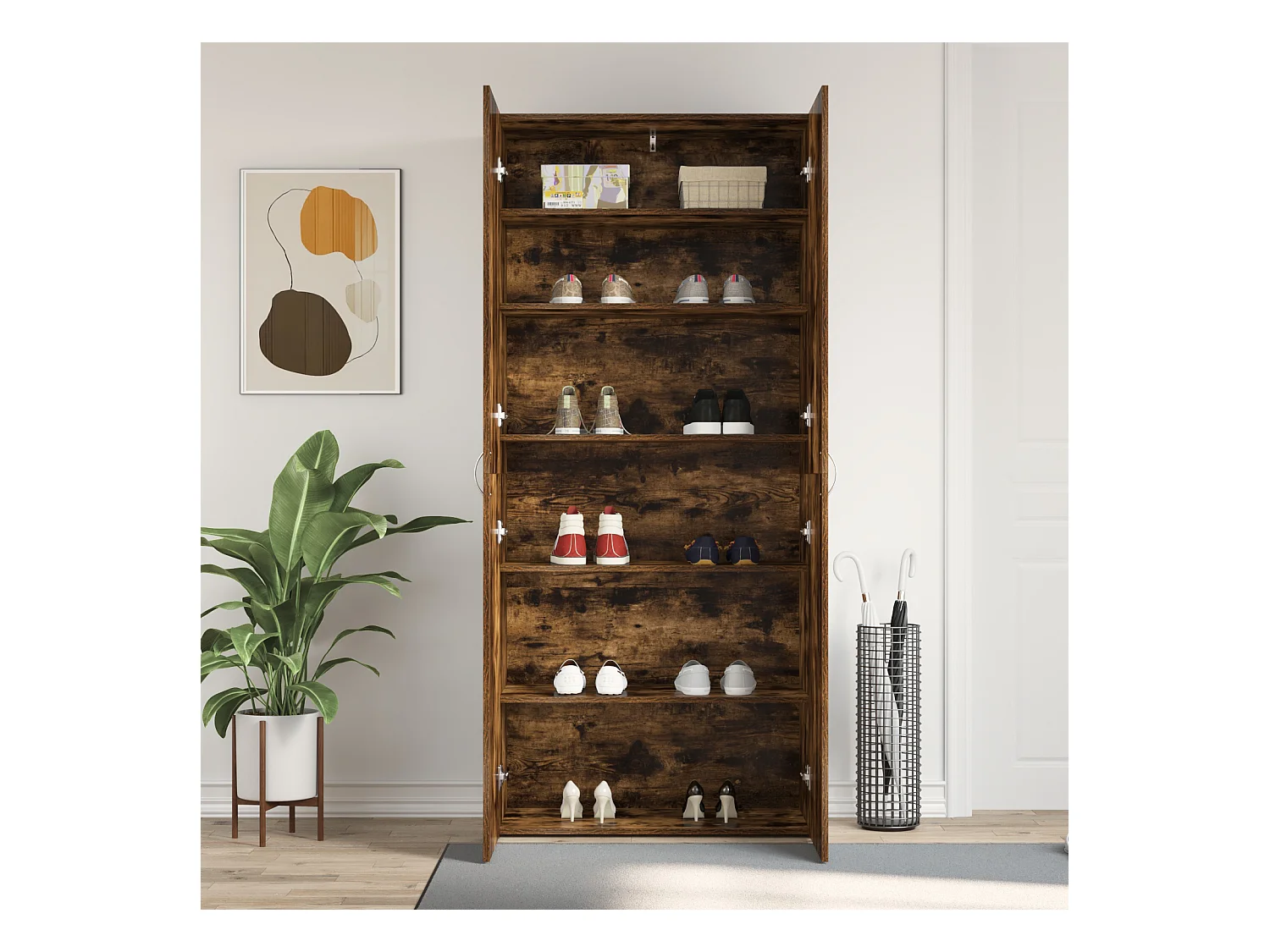 Cabinet à chaussures Chêne fumé 80x35,5x180 cm Bois d'ingénierie