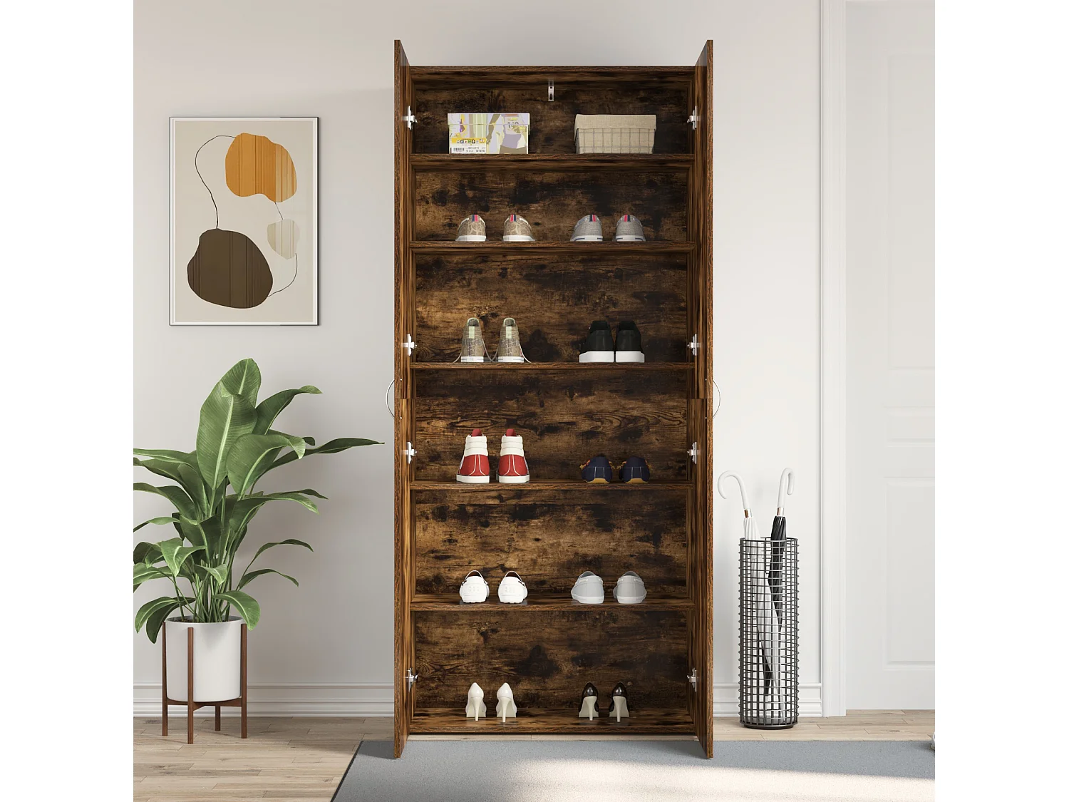 Cabinet à chaussures Chêne fumé 80x35,5x180 cm Bois d'ingénierie