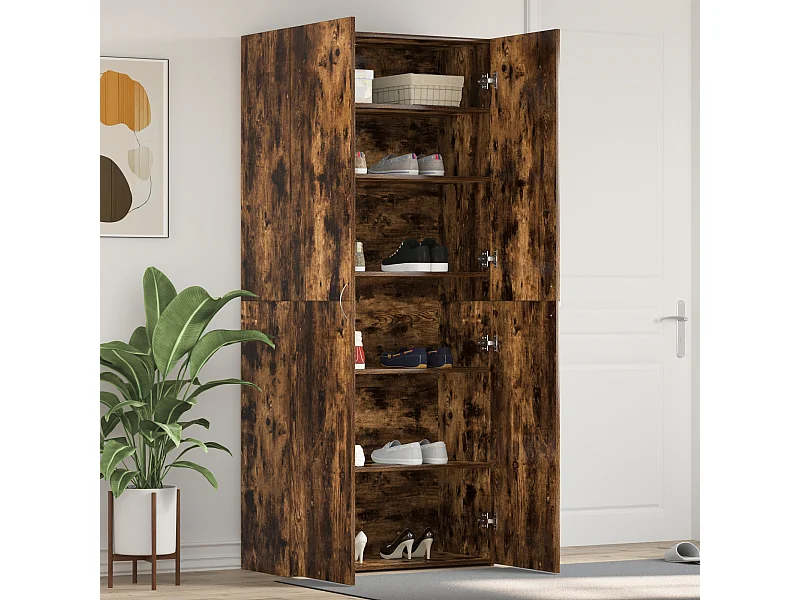 Cabinet à chaussures Chêne fumé 80x35,5x180 cm Bois d'ingénierie