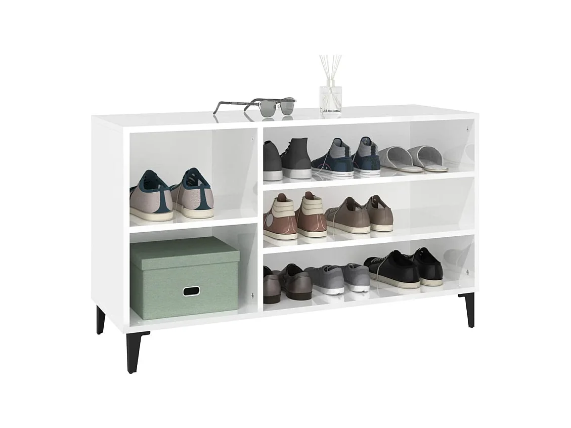 Armoire à chaussure Blanc brillant 102x36x60 cm Bois ingénierie