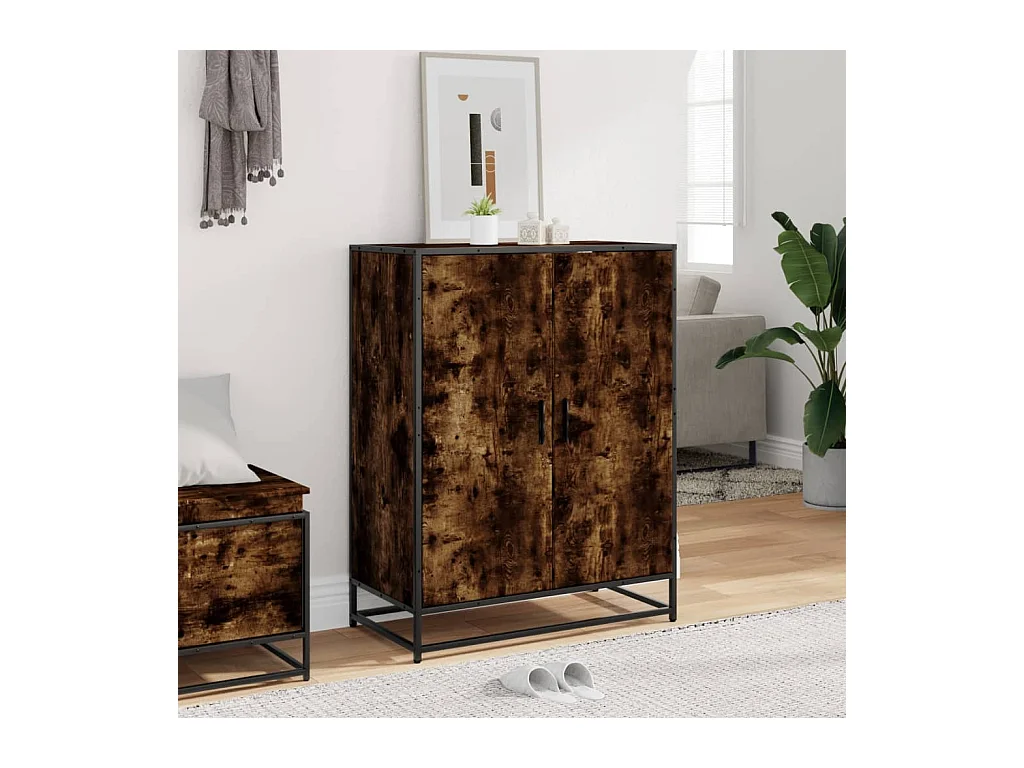 Meuble à chaussures chêne fumé bois d'ingénierie et métal