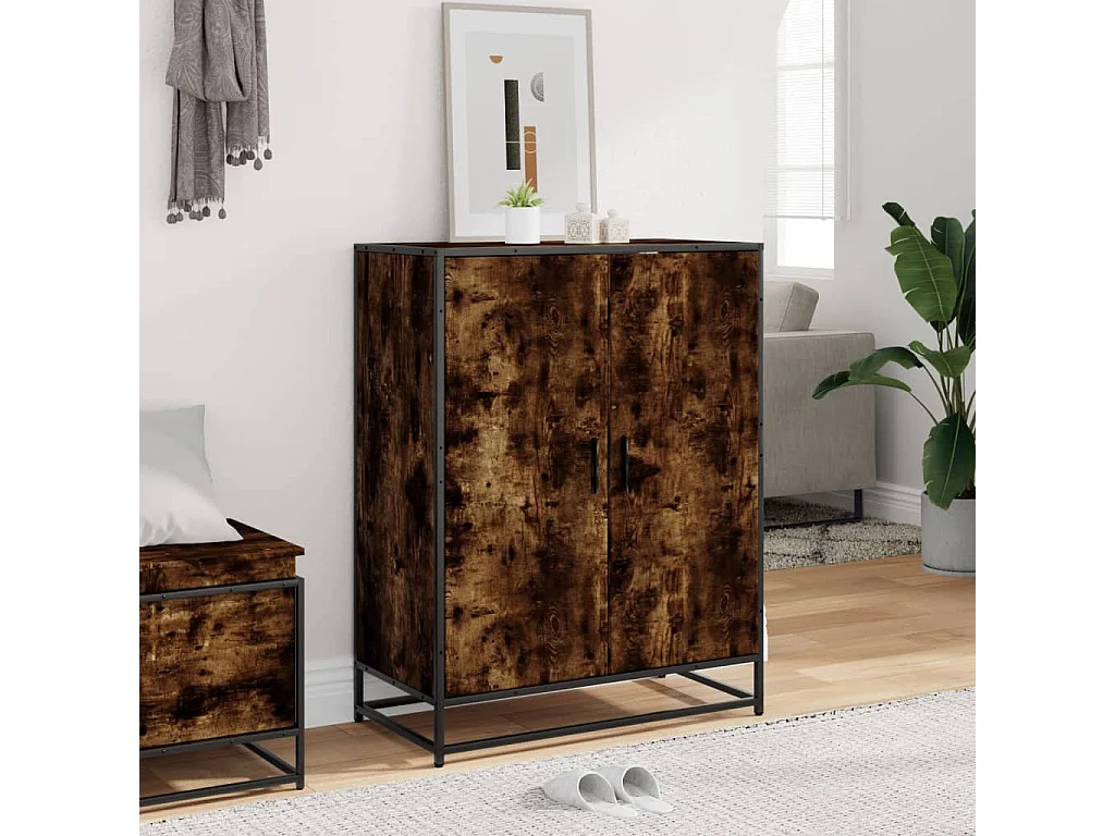 Meuble à chaussures chêne fumé bois d'ingénierie et métal