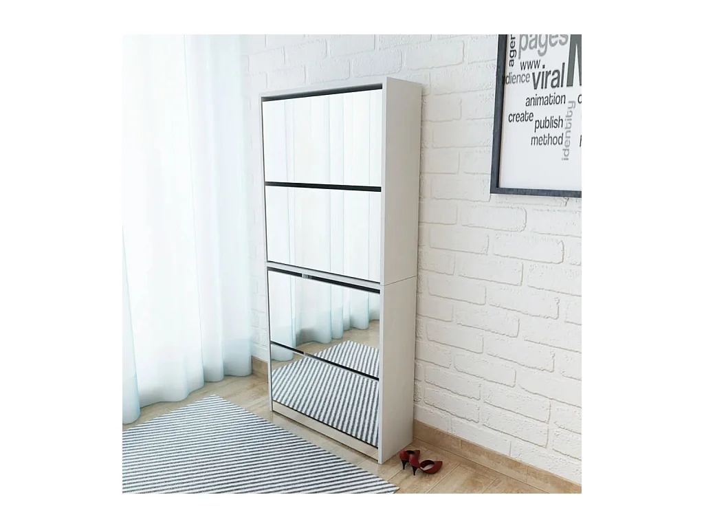 Meuble à chaussures 4 étagères et miroir 63x17x134 cm Blanc