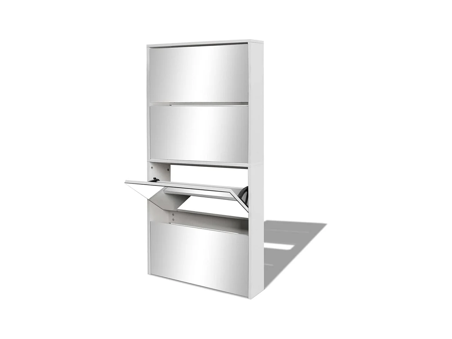 Meuble à chaussures 4 étagères et miroir 63x17x134 cm Blanc